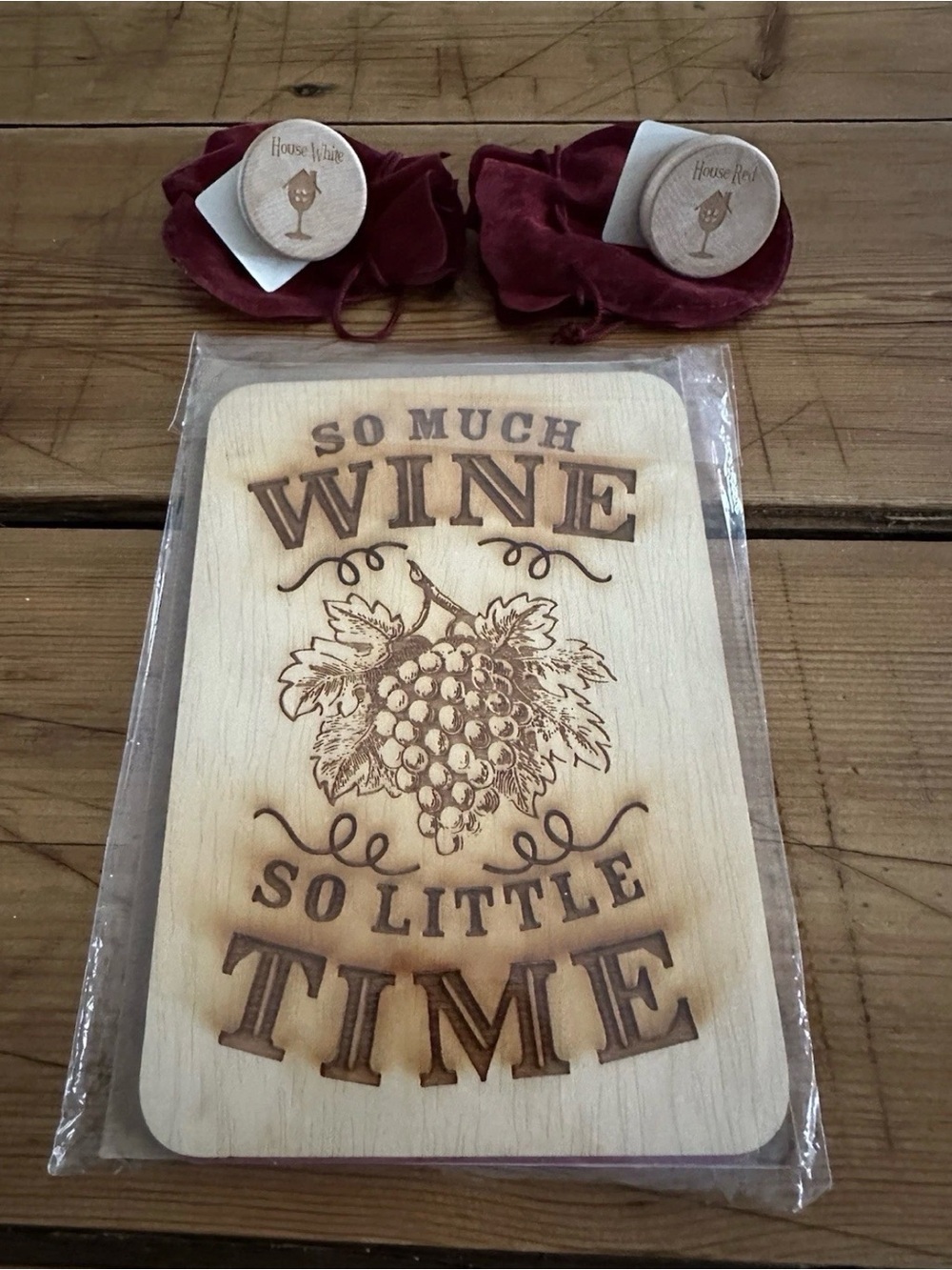 So Much Wine So Little Time Wooden Birthday Card! + 2 Wine Corks! Perfect Gift!